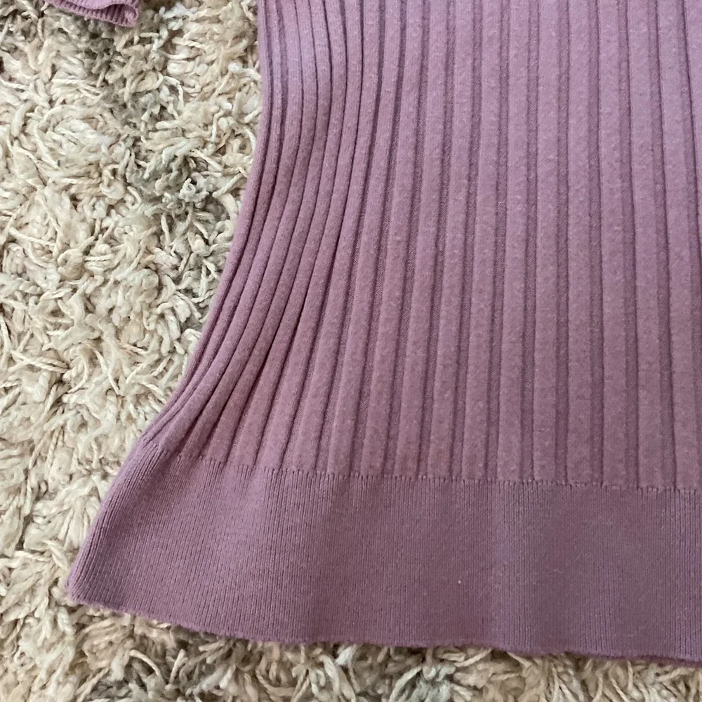 ARACH&CLOZ Womens Mauve Purple Cable Knit Ribbed Ruffle Sleeve Sweater Top L